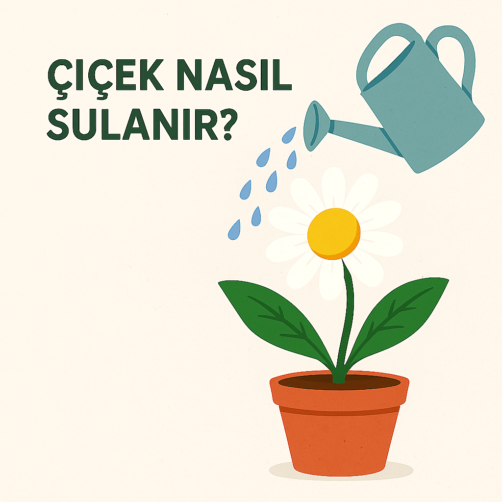 Saksıdaki papatya çiçeğine sulama kabıyla su dökülüyor - Çiçek Nasıl Sulanır başlıklı blog yazısı için öne çıkarılan görsel